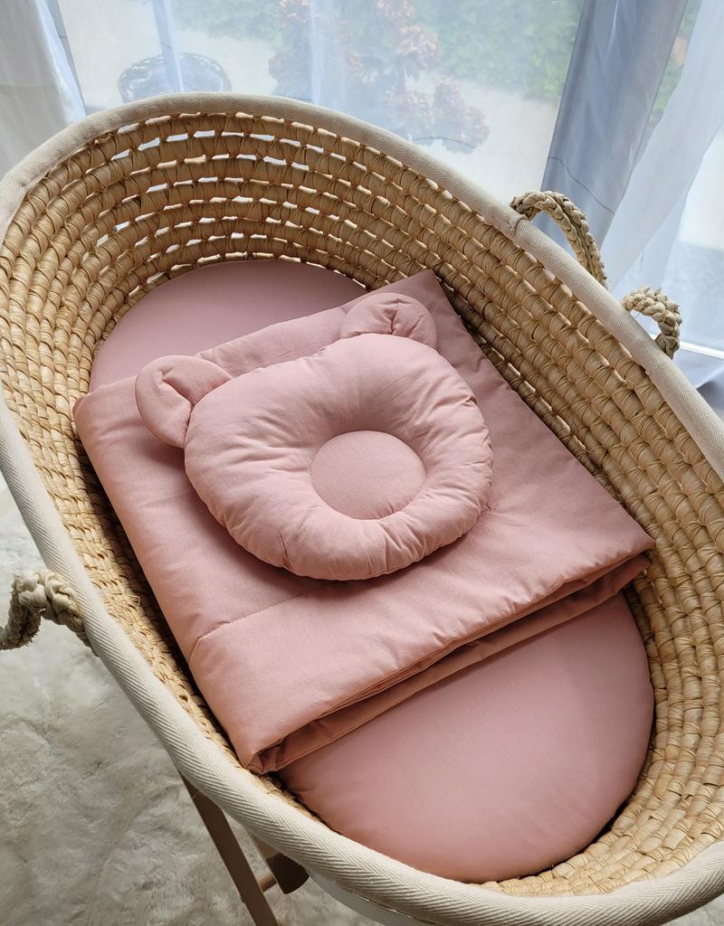 Baby bedding with filling, duvet and Teddy bear shaped pillow - 2-piece set - dusty pink