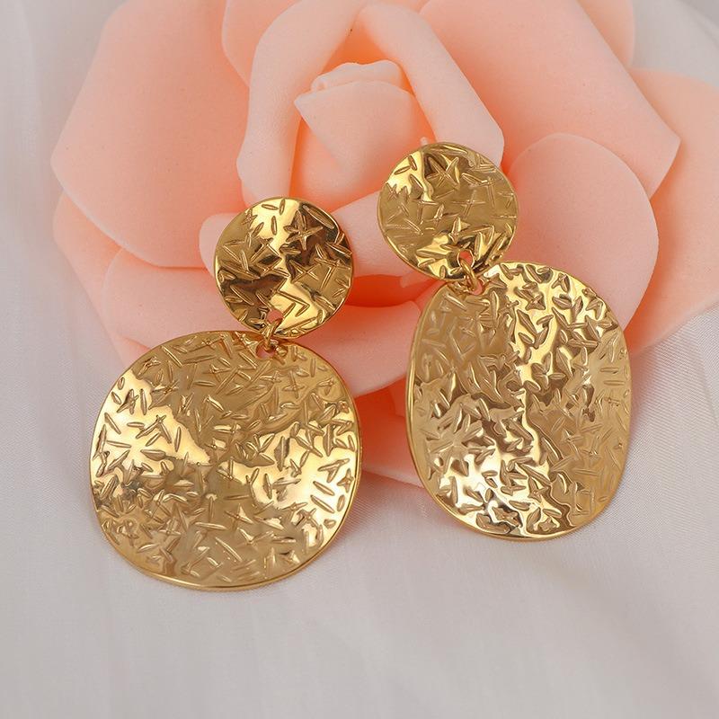 Light Luxury High-end Niche Gold Round Earrings Exaggerated Stainless Steel Marking Earrings