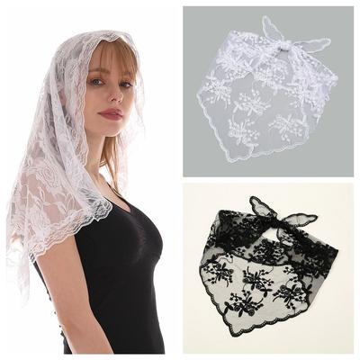 New Hollow Out Lace Scarf Solid Color Embroidery Hair Scarf Headband Vintage Thin Triangular Scarf Women