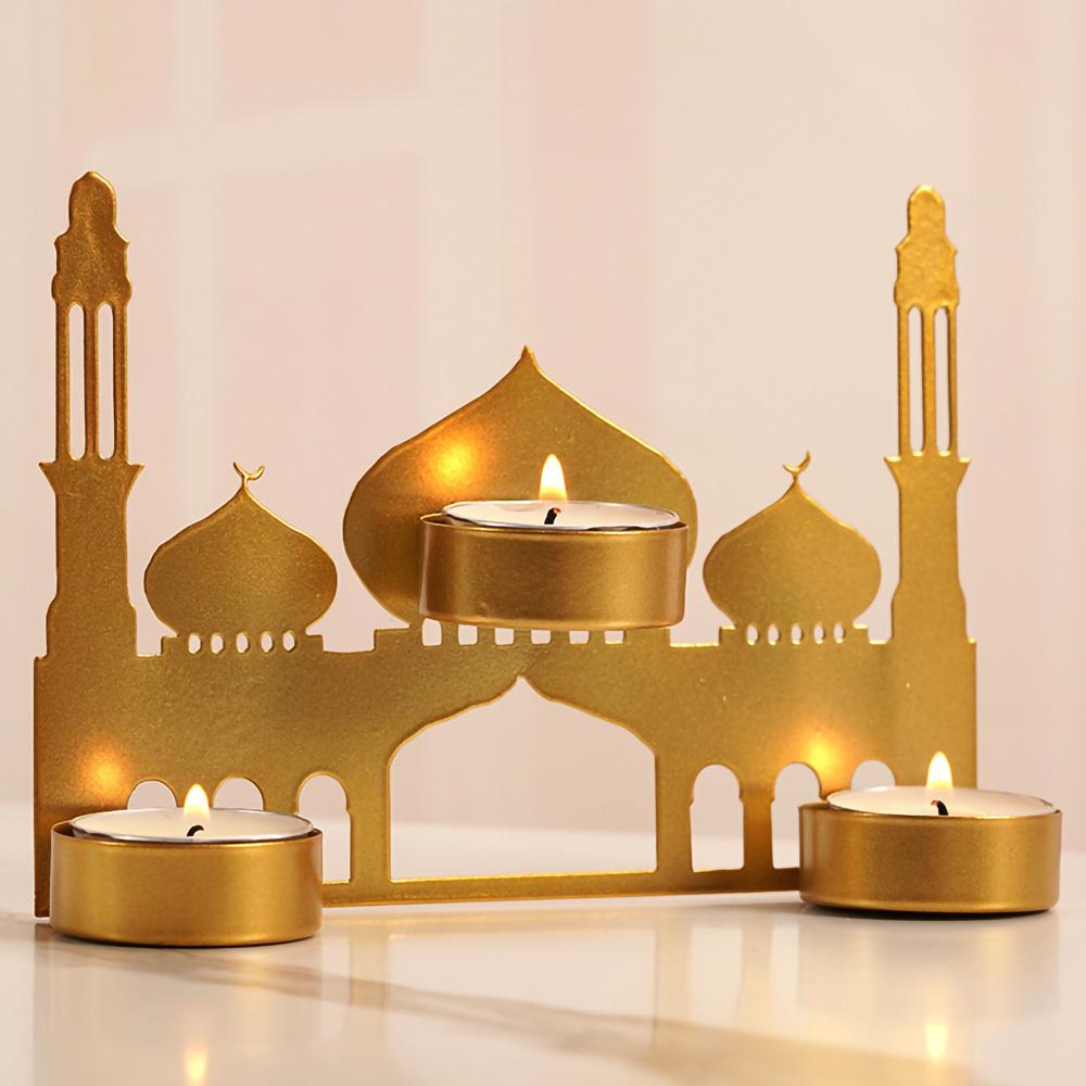 Eid Mubarak Metal Candle Holder Golden Moon Castle Ramadan Kareem Candlestick Aromatherapy Stand Muslim Islam Home Party Decors