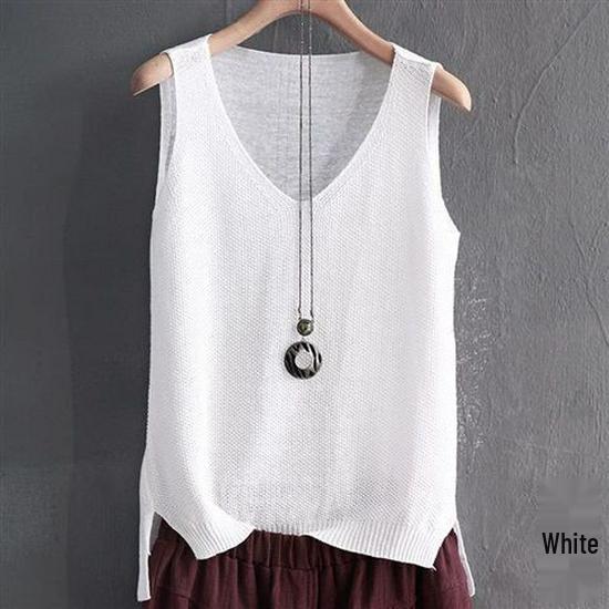 Canottiera T-shirt Estiva in Maglia di Seta Ghiacciata da Donna Taglie Forti