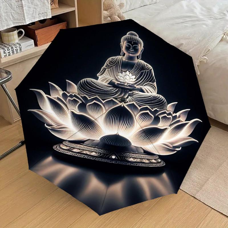 1pc Buddha Lotus Automatic Open/Close Umbrella Compact Folding Umbrella with 8-Rib Shaft for Women/Men, Elegant Birthday1167S