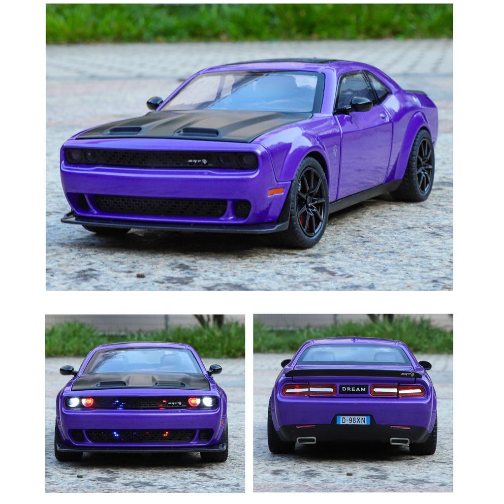 1:24 Challenger Hellcat Redeye Litinový Model Muscle Car Zvuk A Světlo Stahovací Dětská Hračka Sběratelský Předmět Dárek k Narozeninám