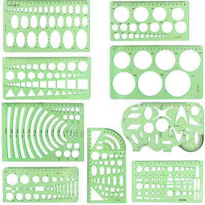 9Pcs Drawings Templates Measuring Geometric Rulers Plastic Draft Rulers for Engineering Building