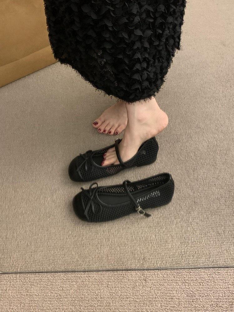 French flat Mary Jane single shoes women's shoes 2025 new summer temperament evening breeze breathable bow sandals