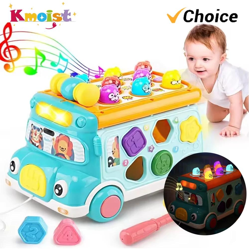 Muzikale Bus Speelgoed Met Geometrische Blokken Set Multifunctioneel Plastic Educatief Bouw Whack-a-Mole Spel Schoolbus Speelgoed Voor Baby