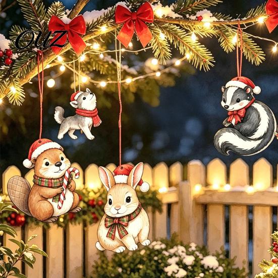 Christmas Atmosphere Hanging Props 12/24Pcs 2D Wooden Ornaments, Woodland Animal Decorations, Forest Tree Ornaments Creature Ornament for Tree,