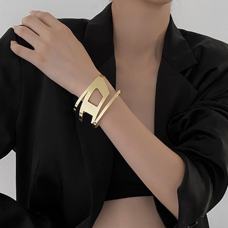 Metal Double-layer Hollow Arm Ring Bracelet Niche Fashion Personality Exaggerated Bracelet Women's Simple High-end Jewelry