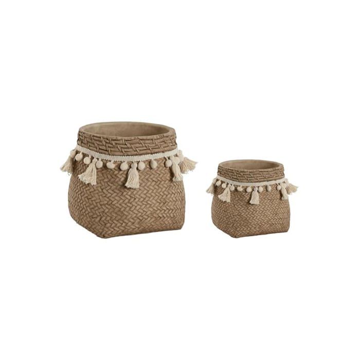 Set of Cement Flower Pots - Home ESPRIT - Multicoloured - 31.5x31x31 Cm - Set of Pots - Tropical - Light Brown