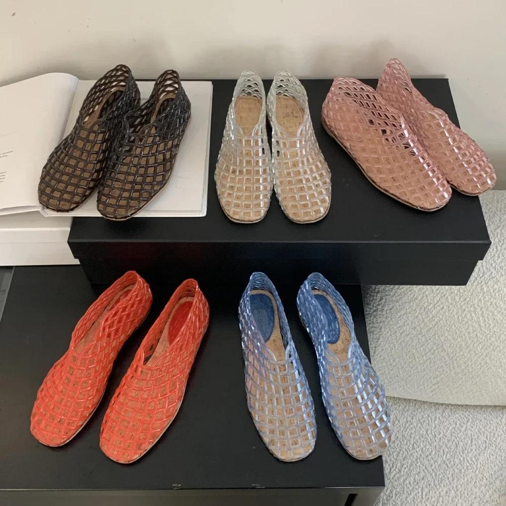 Fashion 2024 Summer New Jellies Shoes Women Hollow Beach Shoes Designer Sandal Round Toe Comfy Transparent Mesh Flat Jelly Sandals Women