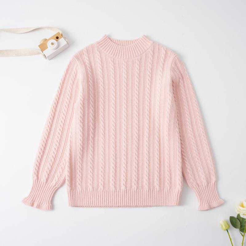 Dětský svetr pletený z jádrové příze v korejském stylu s vysokým límcem - podzimní/zimní pulovr pro střední a velké děti