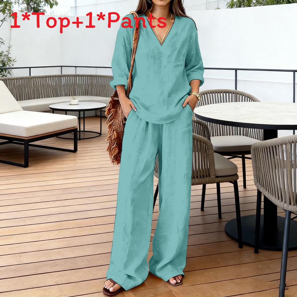 Women Casual V Neck Sweater Set With Cotton Polyester Fabric For Winter Comfort