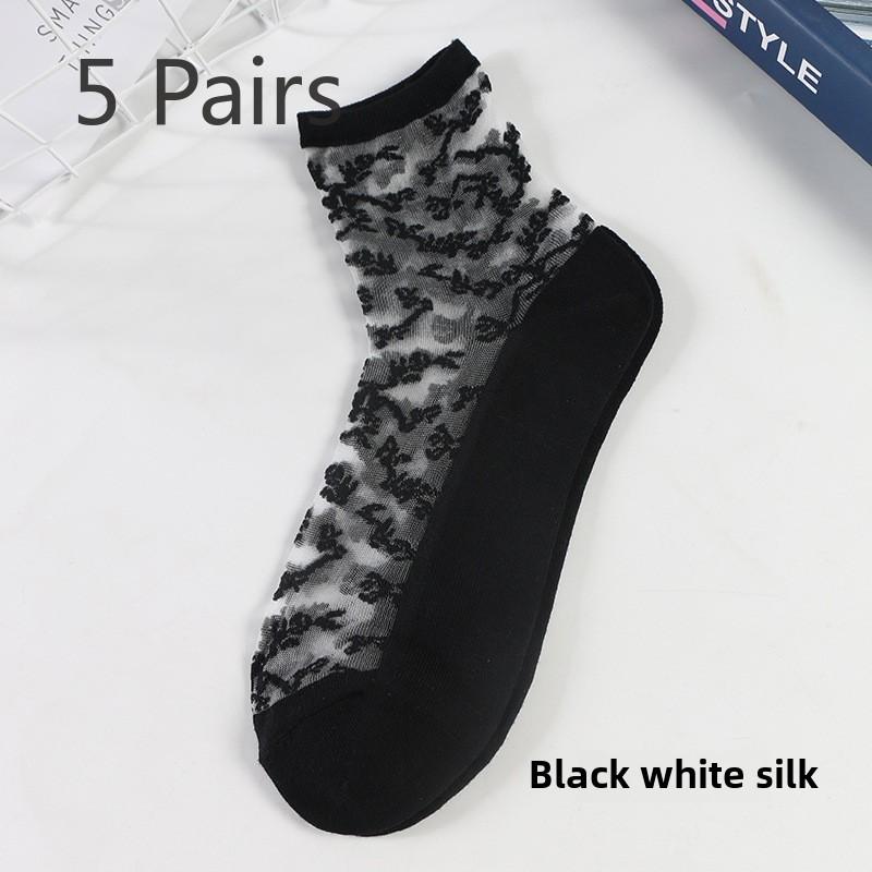 5 Perechi Ciorapi de Sticlă Respirabili de Modă de Primăvară și Vară Șosete de Damă Mătase Cristal