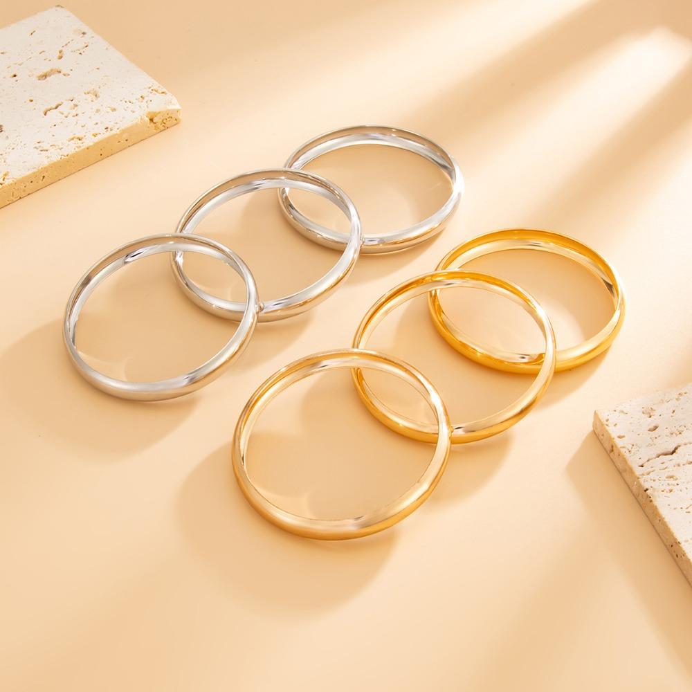 Simple Personality Gold Color Sliver Color Geometric Circle Bright Surface Metal Bangles for Women Hip-hop Punk Jewelry Gifts