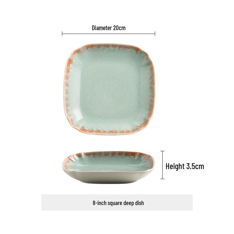 

Зеленый квадратный глубокий керамический набор обеденных тарелок в японском стиле 2-Pack