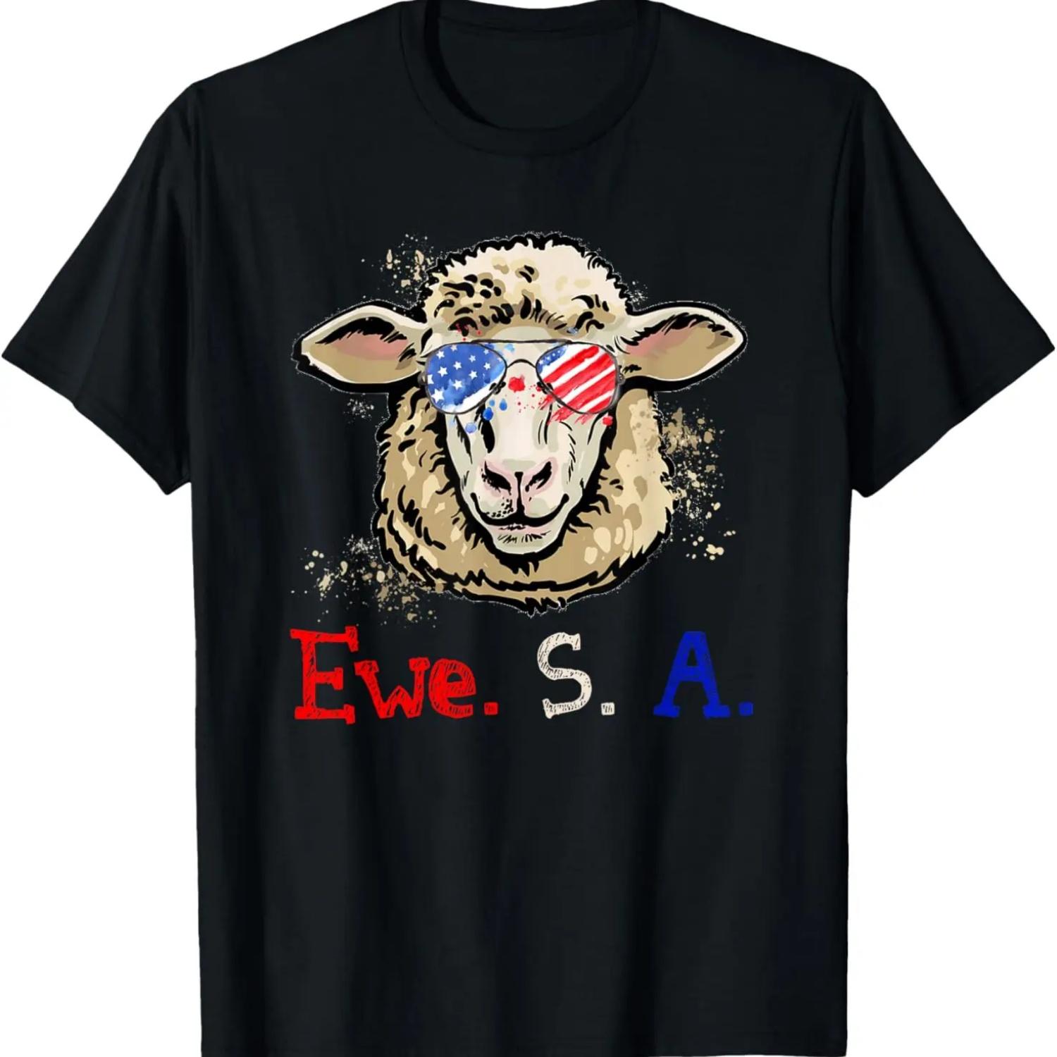 

Funny Sheep Ewe S A USA Flag Sunglasses Farm T-Shirt XXXXXL