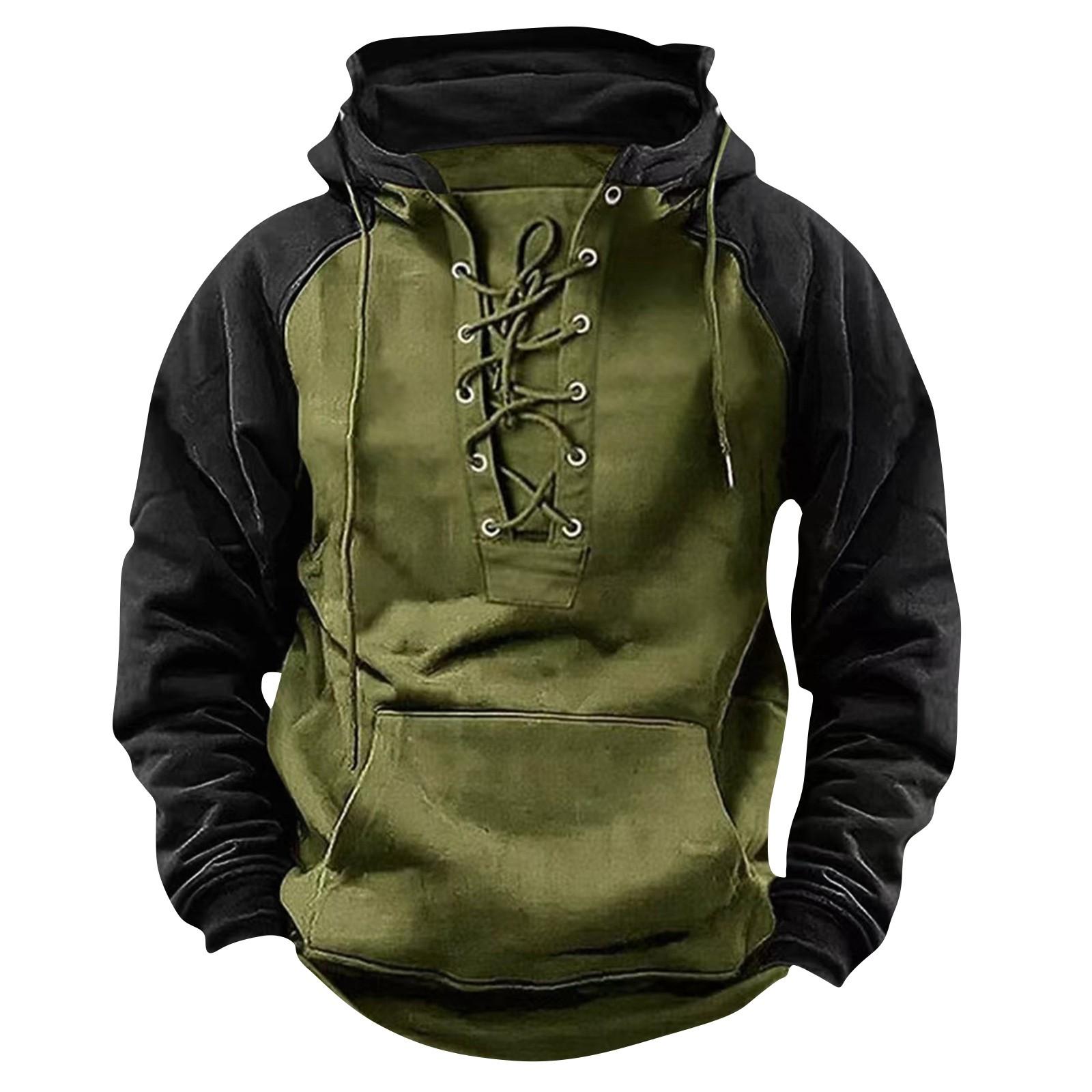 

Мужская модная цветная свободная толстовка с длинным рукавом и капюшоном, спортивный топ с несколькими карманами L зелёный