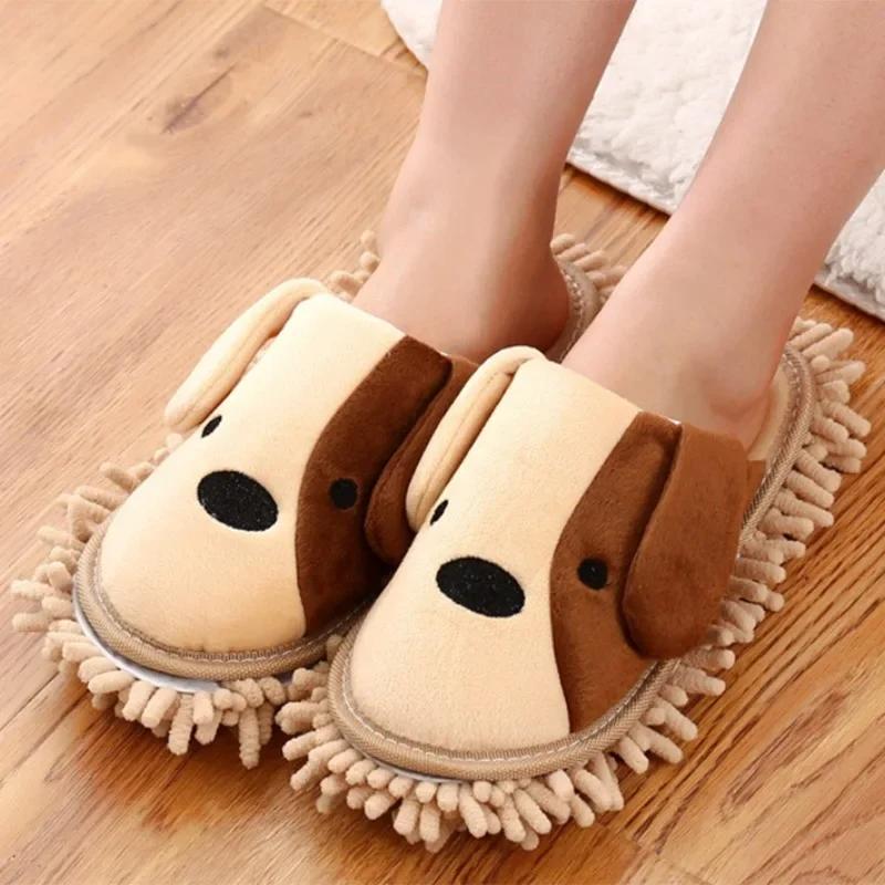 Cartoon Dog Lazy Mop Slippers Unisex Microfiber Cleaning Floor Dusting Slippers Detachable Mopping Shoes Household Tools