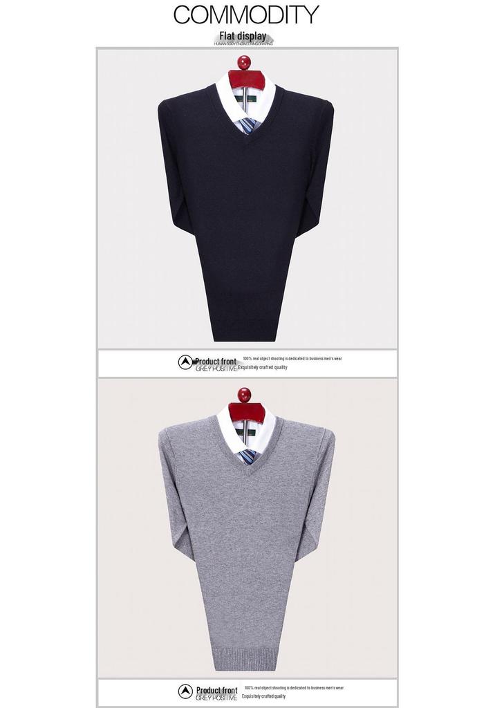 Men's V-Neck Winter Knit Sweater - Middle-Aged Thick & Warm Pullover