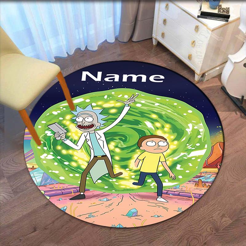 Custom Name Rick and Morty Printed Round Rug Carpet Chair Rug Area Rug Entryway Doormats,for Office Chair Living Room Bedroom Kitchen Room.