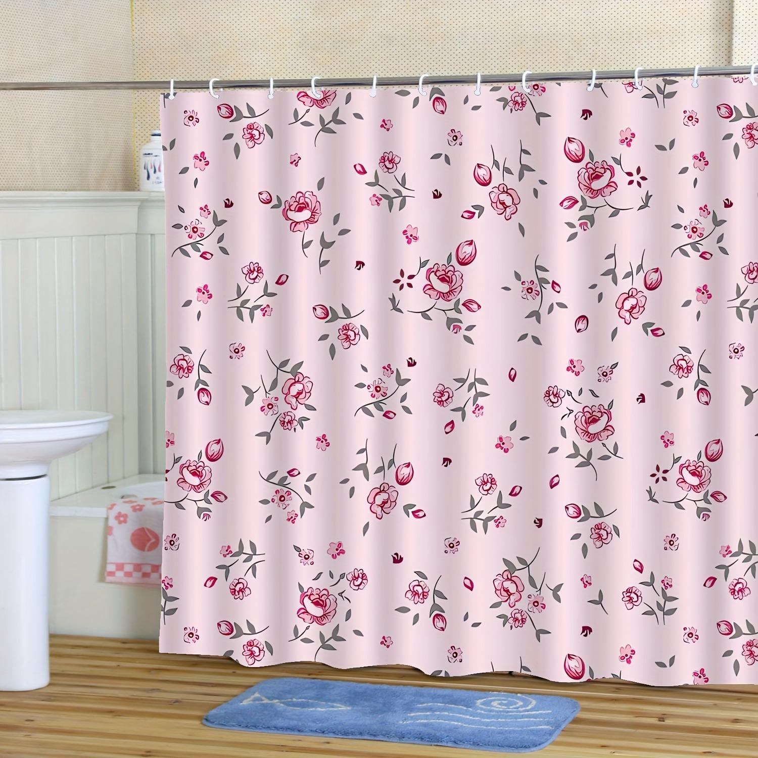 

Pink Modern Small Flowers Shower Curtain Washable Dirt-Resistant Shower Head Waterproof Polyester Bath Curtain For Home Decor W60H190(CM)-1 Pcs