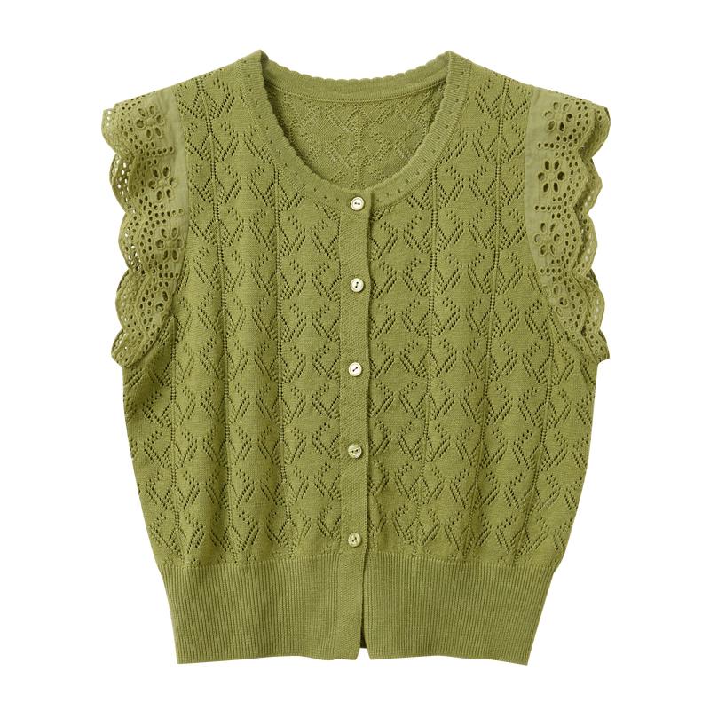 

Women s Round Neck Sleeveless Hollow Knit Short Top XL