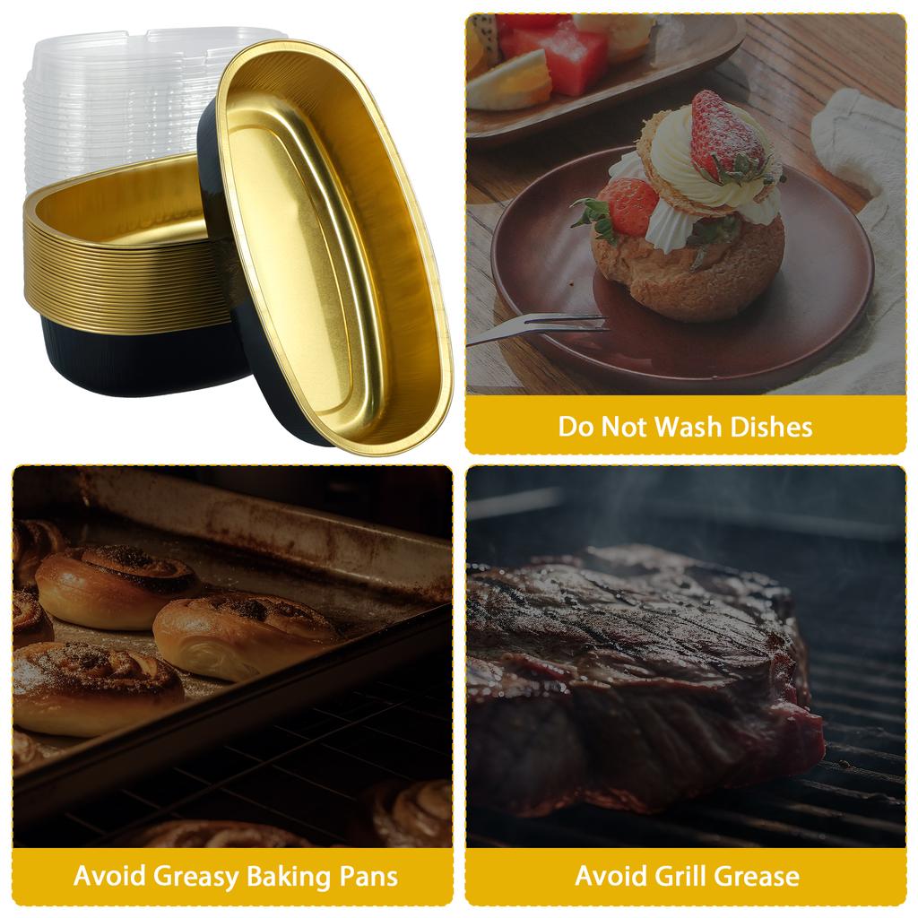 25/50Pcs Mini Loaf Baking Pans with Lids 350ml Aluminum Foil Cake Container Baking Box Cake Pans Bread Mold Heat Resistant Oval