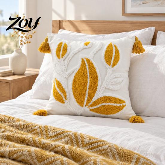 Boho Tufted Cushion Cover with Tassels, Cotton Linen Throw Pillow Cover, Modern Home Decorative Covers Case for Sofa Bed Couch, 18 x Inches
