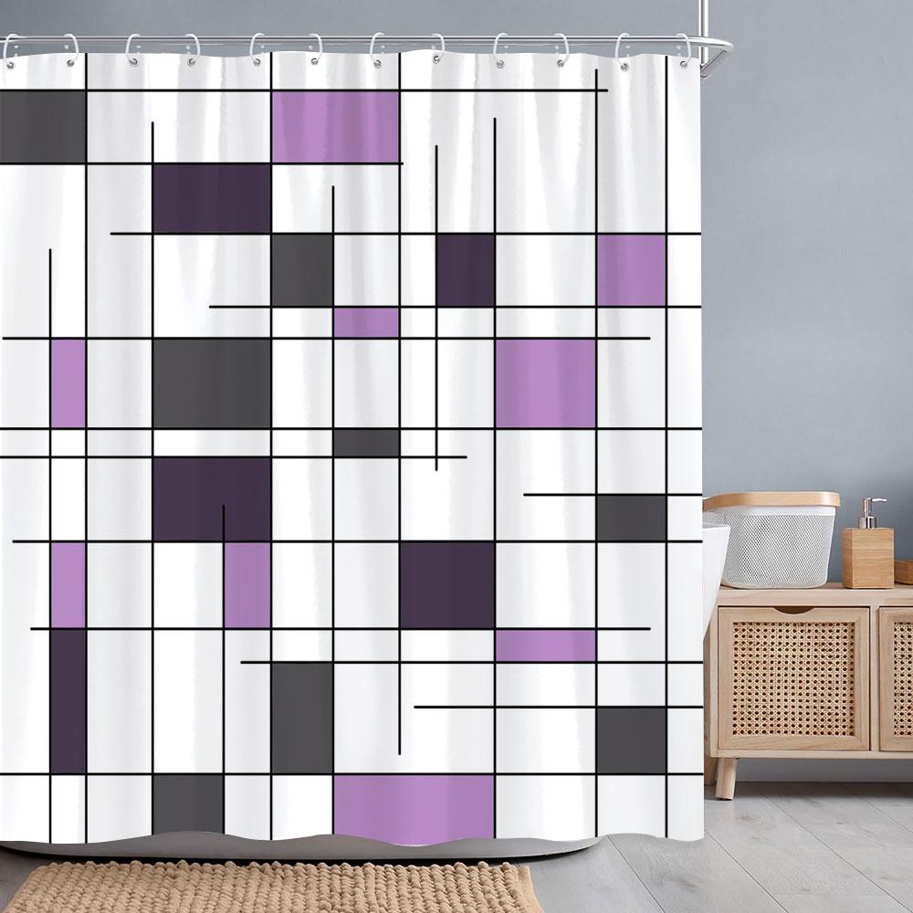 Abstract Geometric Shower Curtain Black White Colourful Colour Block Line Simple Modern Polyester Shower Curtains Bathroom Decor