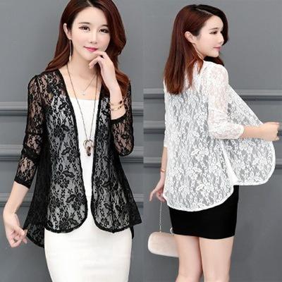 Summer Fashion Women Spring Long Sleeve Open Front Lace Cardigan Outrwear Blazer Tops