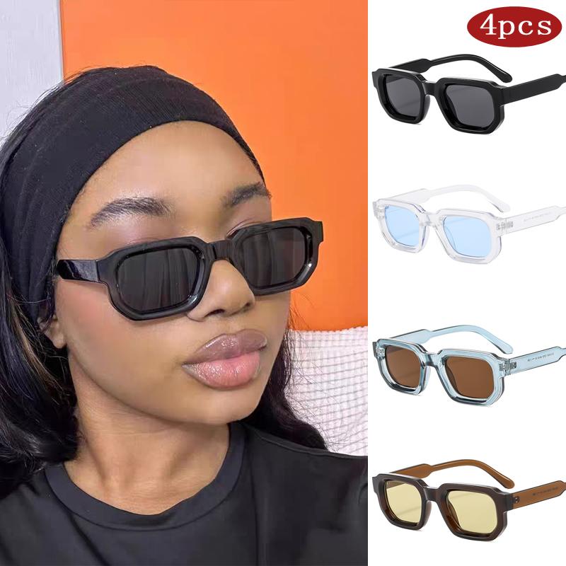 

4pcs Classic Retro Women Sunglasses Square Frame Glasses Simple Fashion Style Street Pography Eyeglasses UV400 Female