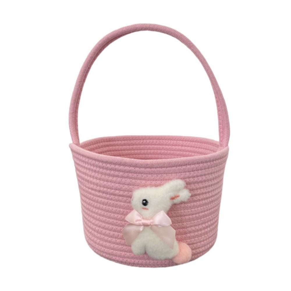 Cartoon Rabbit Storage Basket Soft Cotton Rope Organizer Rabbit Decoration Basket Lightweight Easter Gift Bag For Living Room