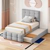 Upholstered Bed 90 X 200 Cm, Pull-out Children's Bed, Adjustable Headboard, Skin-friendly Linen Upholstery, Flat Single Bed Youth Bed Guest Bed (Grey)