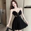 Women's Sexy Backless Spaghetti Strap Mesh Dress - Low-Cut, Summer Temperament, See-Through with Large Hem Skirt