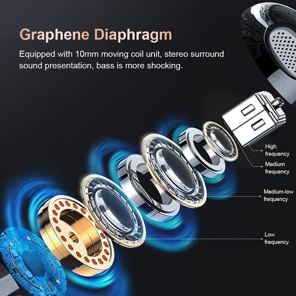 Wired Stereo Earphones with Adjustable Clear Sound Leak Compatible with Multiple Devices Earphones, Microphone, Volume, Lightweight, Calls,