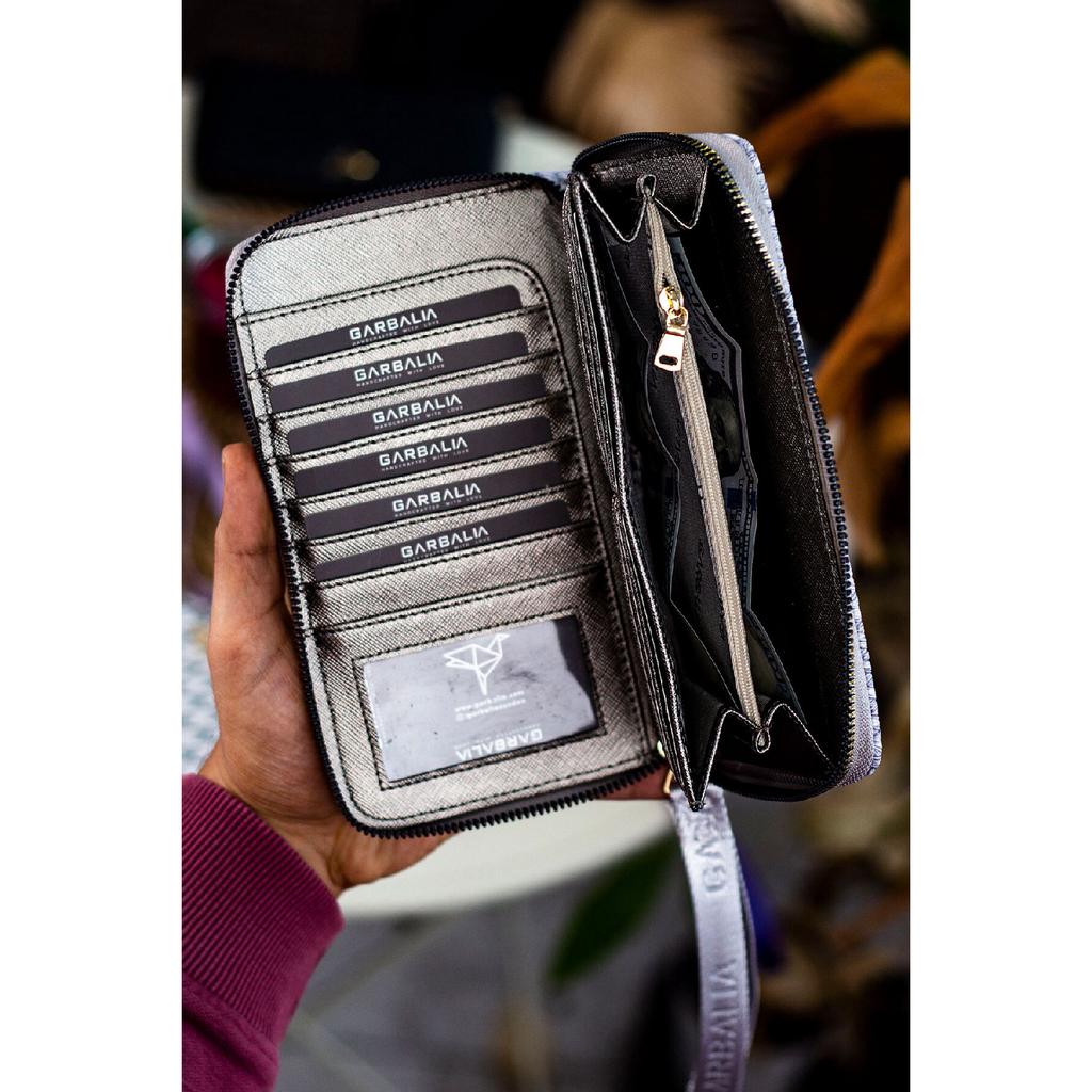 Rukojeť na zápěstí Tilburg Vzor pletení ze slámy Švestková Fialová Portfolio Peněženka s velkým množstvím držáku na karty