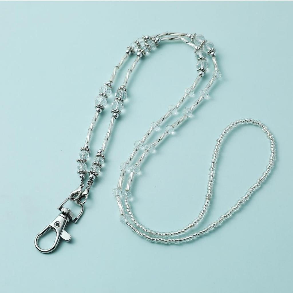 Crystal Stone Lanyard Necklace with Easy-Pull Buckle for ID and Keys
