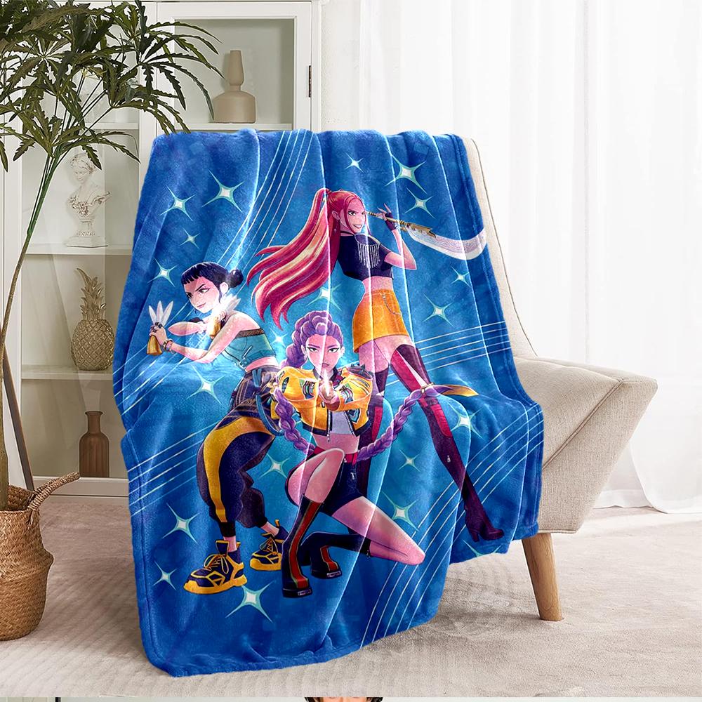 KPop Demon Hunters Theme Printed Blanket - Perfect for Couch, Bed, Travel & Outdoor Use | Machine Washable, Cozy & Durable.