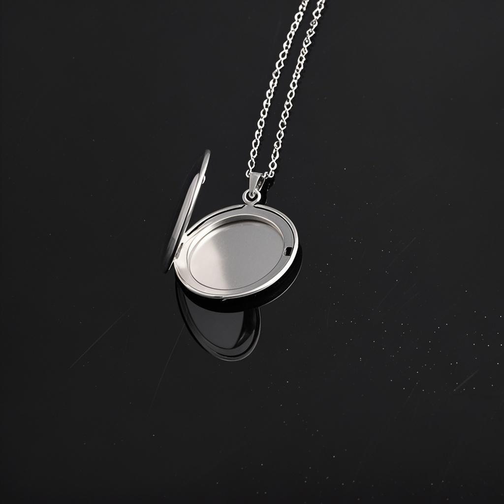 Stainless Steel Round Locket Necklace, Mirror Polished with Photo Holder, Smooth and Shiny Geometric Design