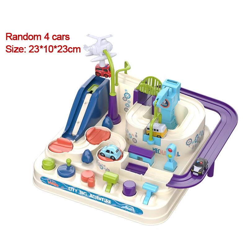 4 Cars Rail Car Train Track Toys For Kids Montessori Boys Girls Xmas Gifts Racing Cars Mechanical Adventure Brain Table Game