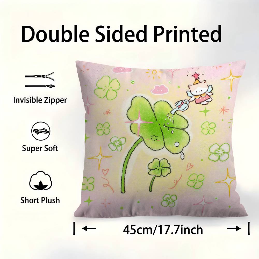 Lucky Clover Good Luck Ins Pillowcase Toon Gift Cushion Cover Bedroom Home Sofa Chair Seat Decor Pillow Case
