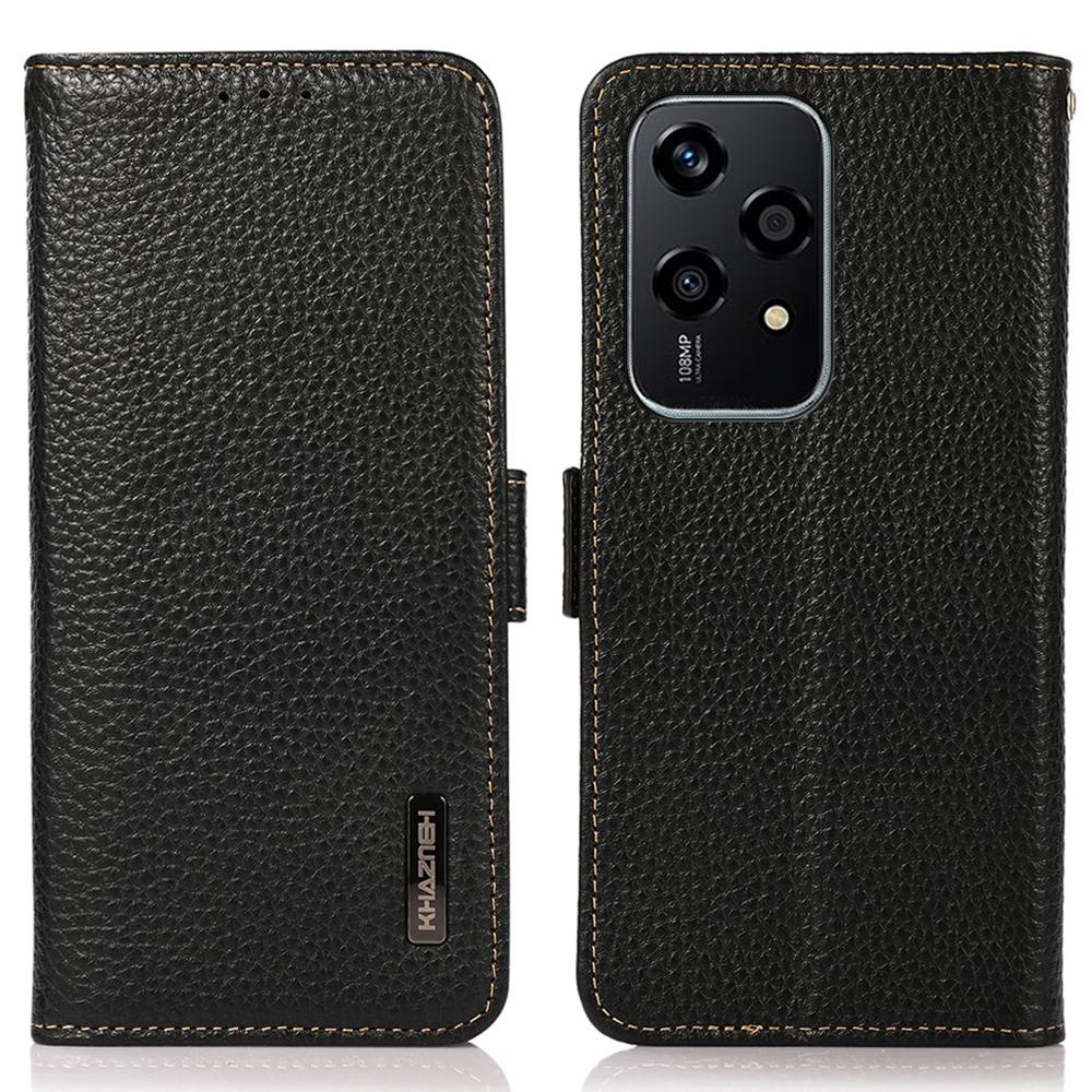 KHAZNEH For Honor 200 Lite Case RFID Blocking Genuine Cow Leather Flip Phone Cover