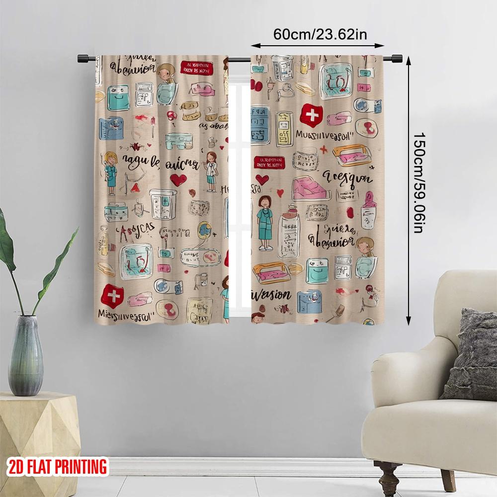 2pcs,2D Plane Printing Curtain Fabric Premium Medical Polyester Fabric (without Rod) Room Decor Ldeal for Bedroom & Living Room