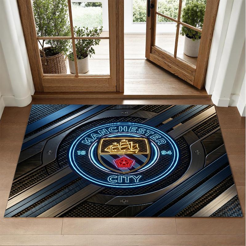 Manchester City Design Crystal Velvet Rug Soft Decorative Mat for Bedroom Entrance
