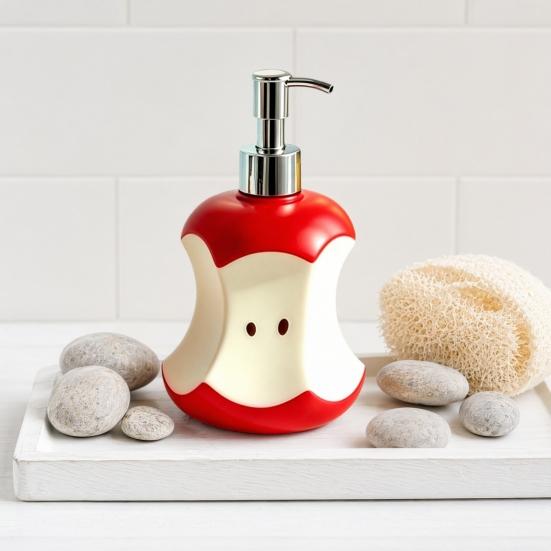 300ML Bitten Fruit Refillable Soap Dispenser, Liquid Hand Soap Shower Gel Container, Empty Pump Lotion Bottle for Bathroom Kitchen