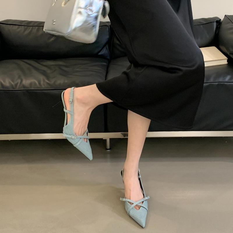 Spring and summer new denim light ** buckle empty head sexy stilettos sandals