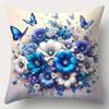 Modrobílý květinový motýlí vzor Domácí dekorace Povlak na polštář Obývací pokoj Pohovka Polyesterový povlak na polštář se zipem