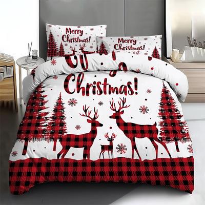 Bettwäsche-Set Frohe Weihnachten Baum Hirschdruck Gemütlicher Bettbezug King Queen Einzelgröße für Zuhause Neujahr Weihnachten Schlafzimmerdeko