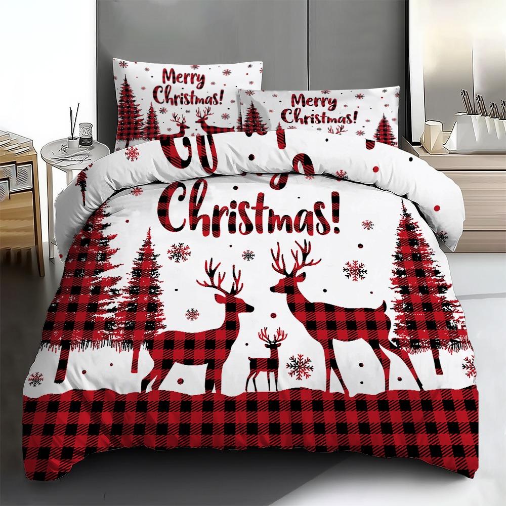 

Комплект постельного белья Merry Christmas Tree Deer Print Уютный пододеяльник Размер кинг, квин, одинарный для дома Новый год Рождество Декор спальни EU Single 135x200cm