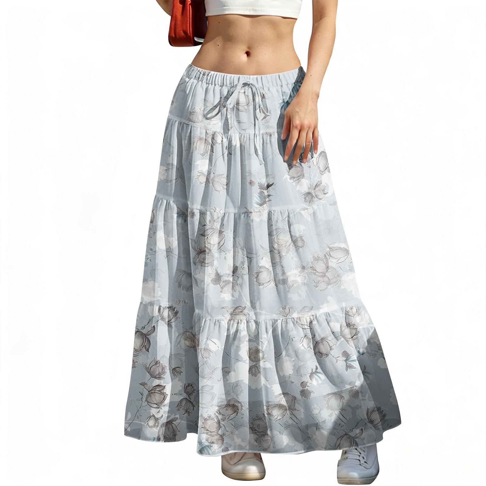 Женская весенняя повседневная длинная юбка с оборками, однотонная юбка, ретро-юбка в складку L